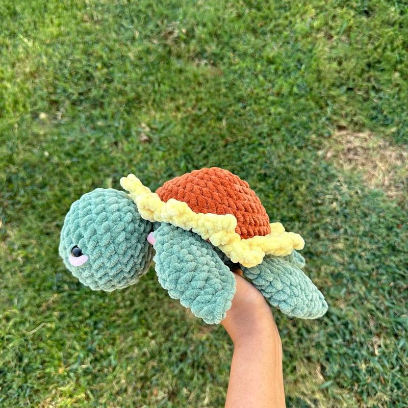 Crochet sunflower turtle plushie