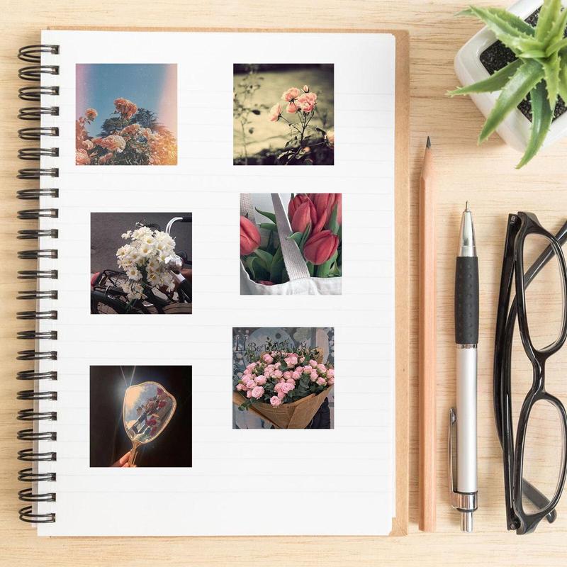 Retro Art Flowers Series Graffiti Stickers (50pcs), Waterproof Decorative Stickers, DIY Creative Stickers For Water Bottle, Laptop, Phone Case, Scrapbooking, Journal Making