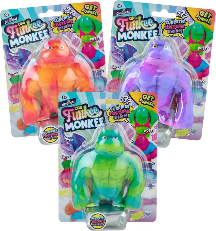 ORB Funkee Monkee Mega Surprise 3 Pack - These Funny Monkeys are Stretchy, Squishy, & Even Perfect to Squeeze for Stress Relief - Original Sensory Fidget Collectible Toys for Kids and Adults