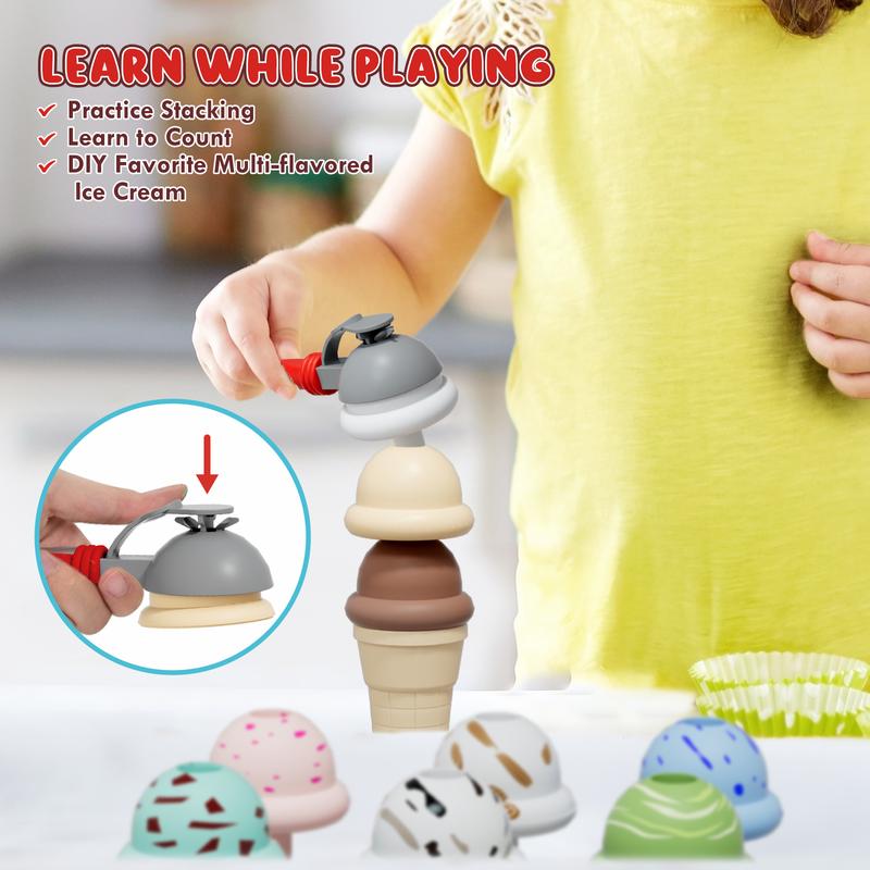 28Pcs Ice Cream Toys for kids, Pretend Play Food Toys for Girls, Ice Cream Shop Counter Playset, Birthday Gift for Girl Boy, Learning Education Toy