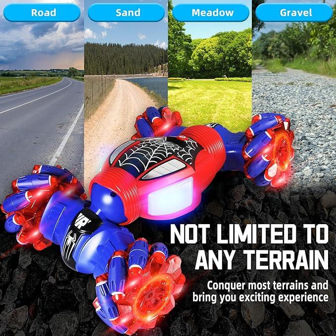 Spider Gesture Sensing RC Stunt Car with Lights & Music, 2.4GHz 4WD Hand-Controlled 360° Rotation RC Drift Twist Car