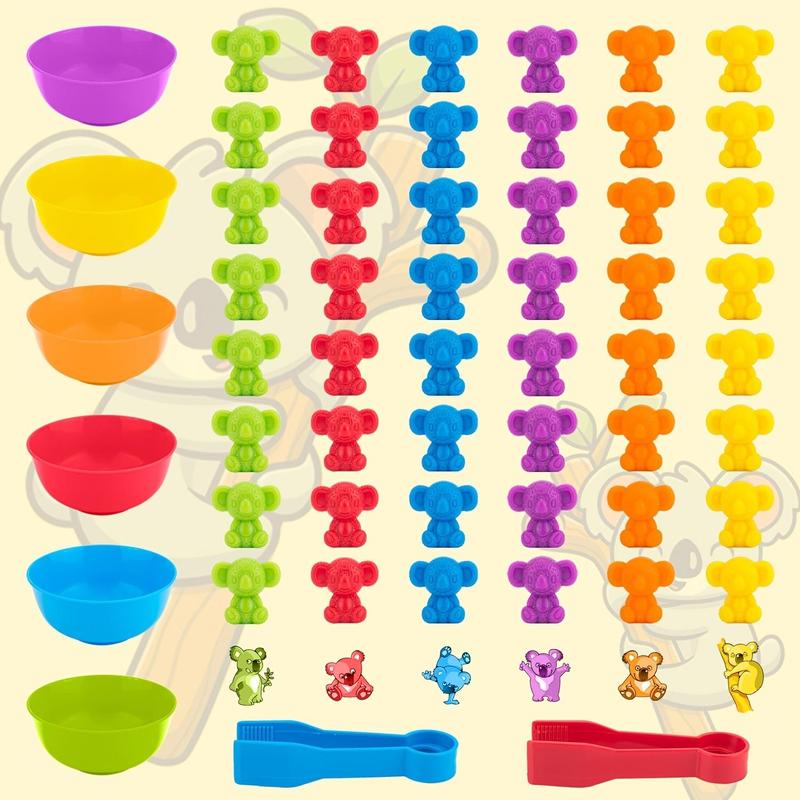 Counting Koala Toys Matching Game with Sorting Bowls, 1 Set Manipulatives Montessori Learning Toys, Color Classification and Sensory Game Set for Kids