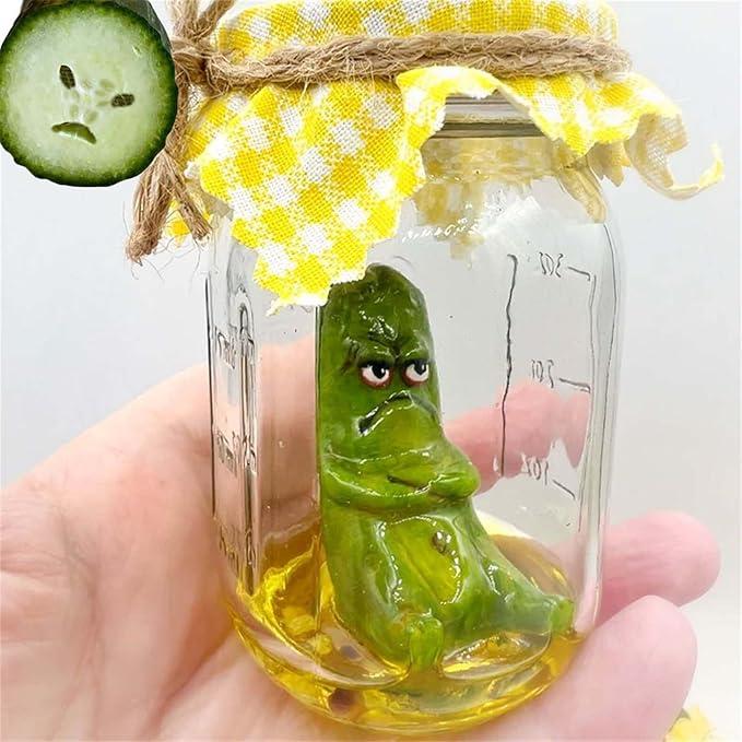 Grumpy Pickle in a Jar Sculpture DIY, Glass Screaming Pickle in a Bottle, Handmade Emotional Support Pickled Cucumber, Pickle in a Jar Decoration Gift for Pickle Lovers