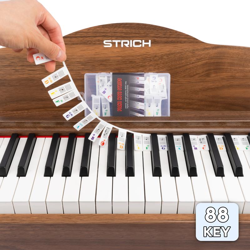 STRICH 88-Key Piano Keyboard Stickers, Bold Large Letter Removable Labels for Beginners and Kids, Multicolor Notes for Easy Learning