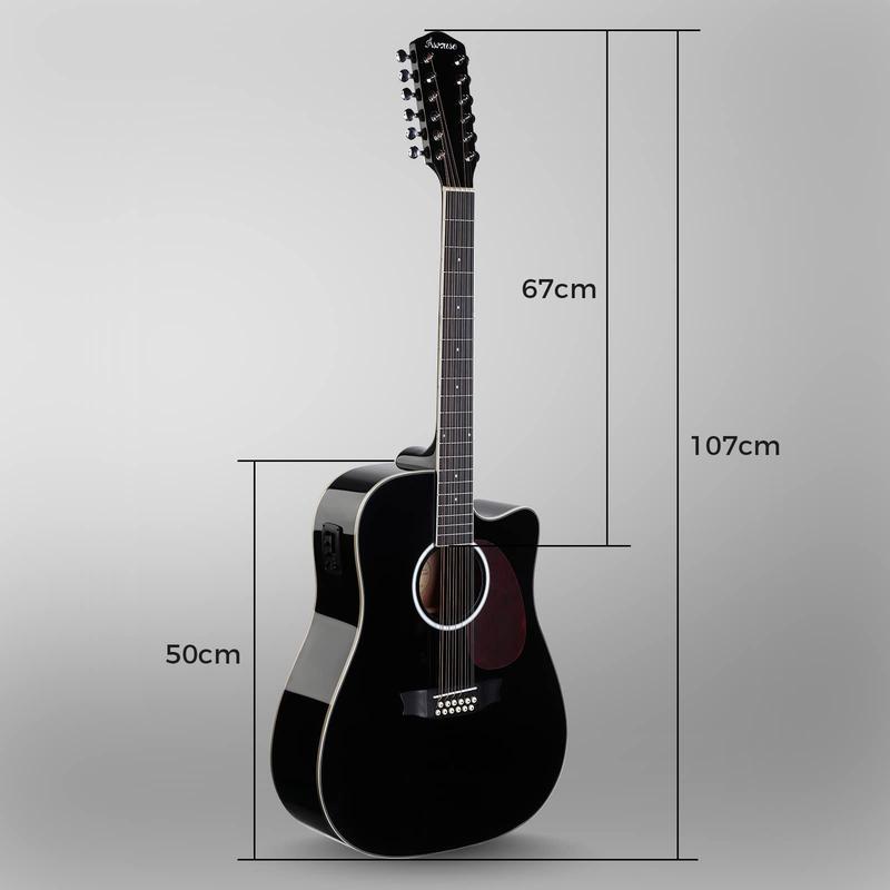 Asmuse 42” Acoustic Electric Guitar, 12 String Full Size Acoustic Guitar Bundle with 4-Band EQ, Gig Bag, Tuner, Picks, Shoulder Strap (Black)