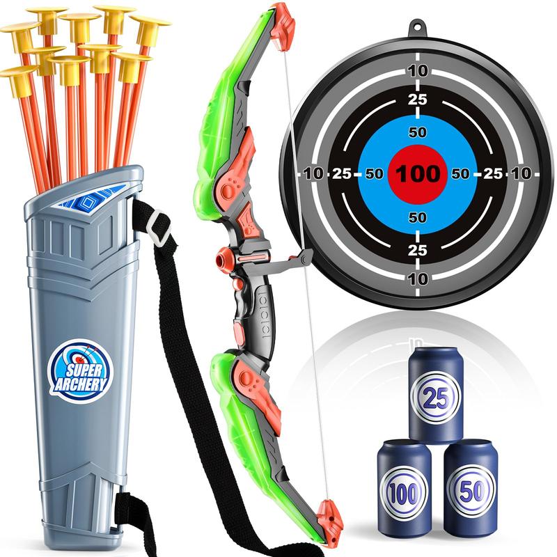 Bow and Arrow for , LED Light Up Archery Toy with 10 Suction Cup Arrows, 4 Target & Quiver, Indoor Outdoor Sport Toys, Birthday Gift Toys for