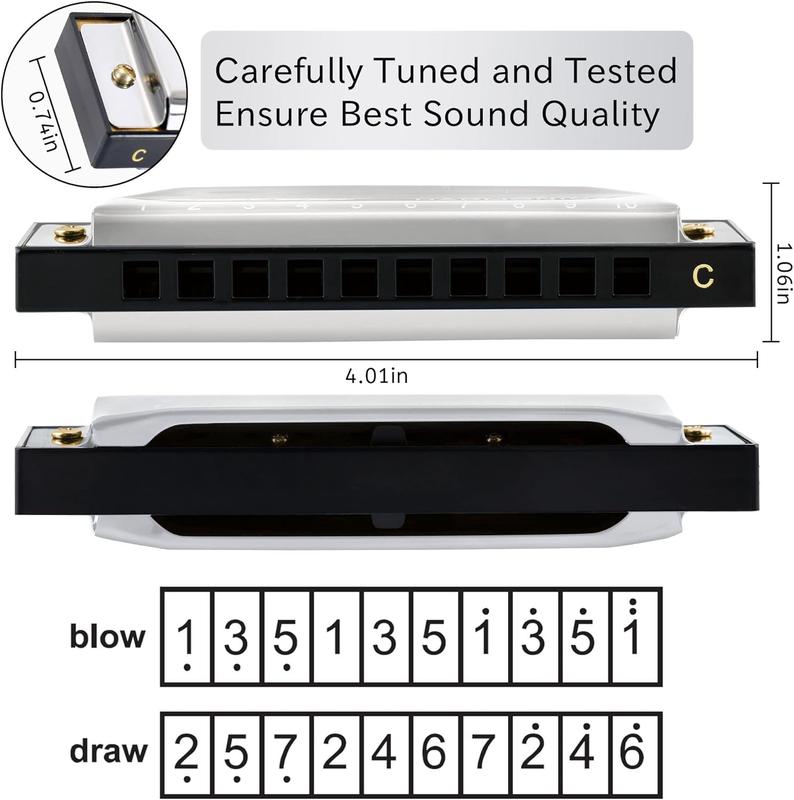 East top Harmonica, C Key Blues Harmonica for Beginners and Adults, 10 Holes Mouth Organ Blues Harp Diatonic Harmonica For Kids and Students as Gift