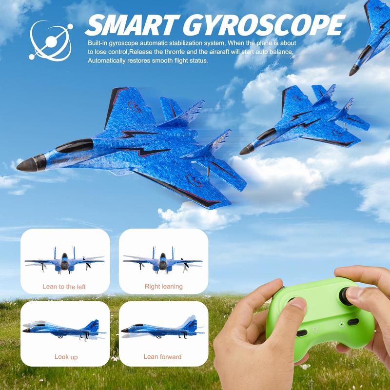 RC Airplane Toys, 2.4Ghz Remote Control Airplane Toy with Colorful LED Lights, Foam Gliders Ready to Fly Toy for Kids Adult Beginner, Blue rc car