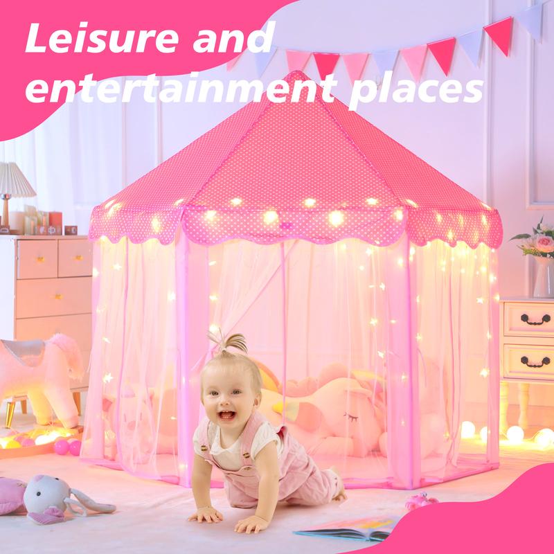 Princess Castle Tent for Girls Large Hexagon Playhouse with Star Lights Indoor and Outdoor Kids Magical Game House