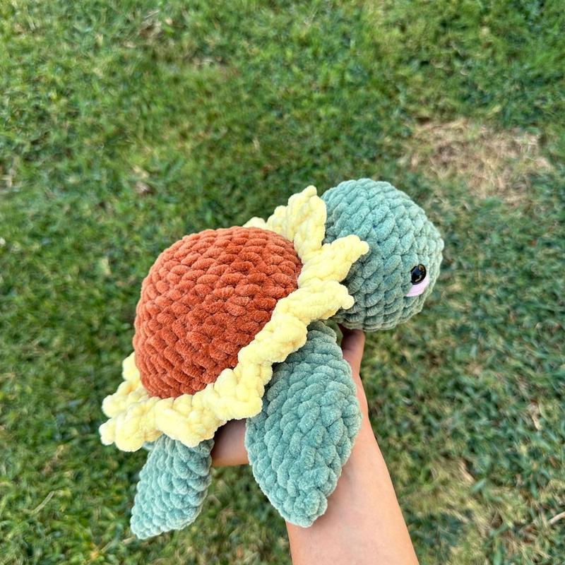 Crochet sunflower turtle plushie