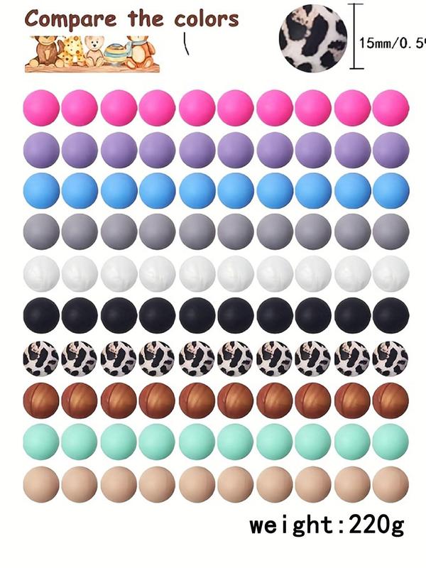 15mm Round Silicone Beads (100pcs set), DIY Jewelry Accessories for Necklace & Bracelet, Fashion Accessories for Women & Girls