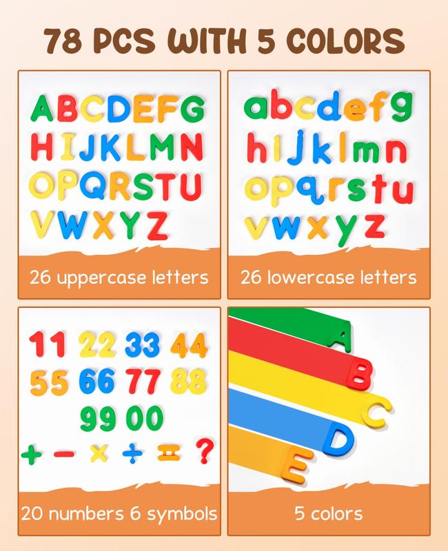 JoyCat Magnetic Letters Numbers Alphabet, Fridge Magnets, ABC 123 Preschool Educational Learning Plastic Colorful Toy,Uppercase Lowercase Math Symbols