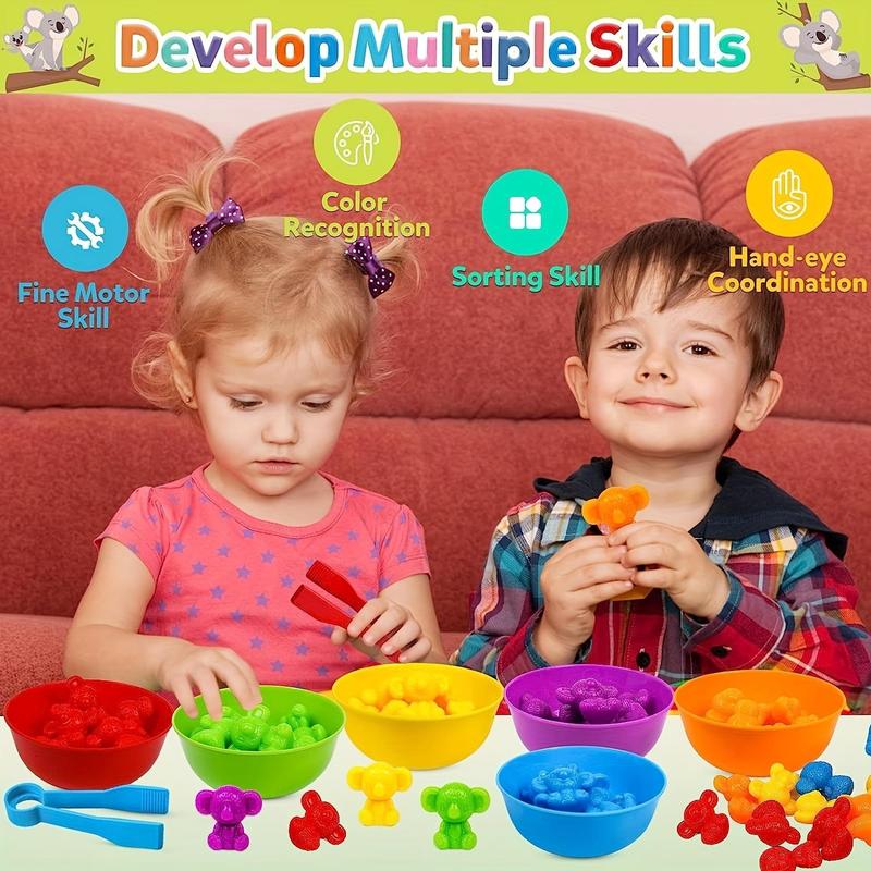 Counting Koala Toys Matching Game with Sorting Bowls, 1 Set Manipulatives Montessori Learning Toys, Color Classification and Sensory Game Set for Kids