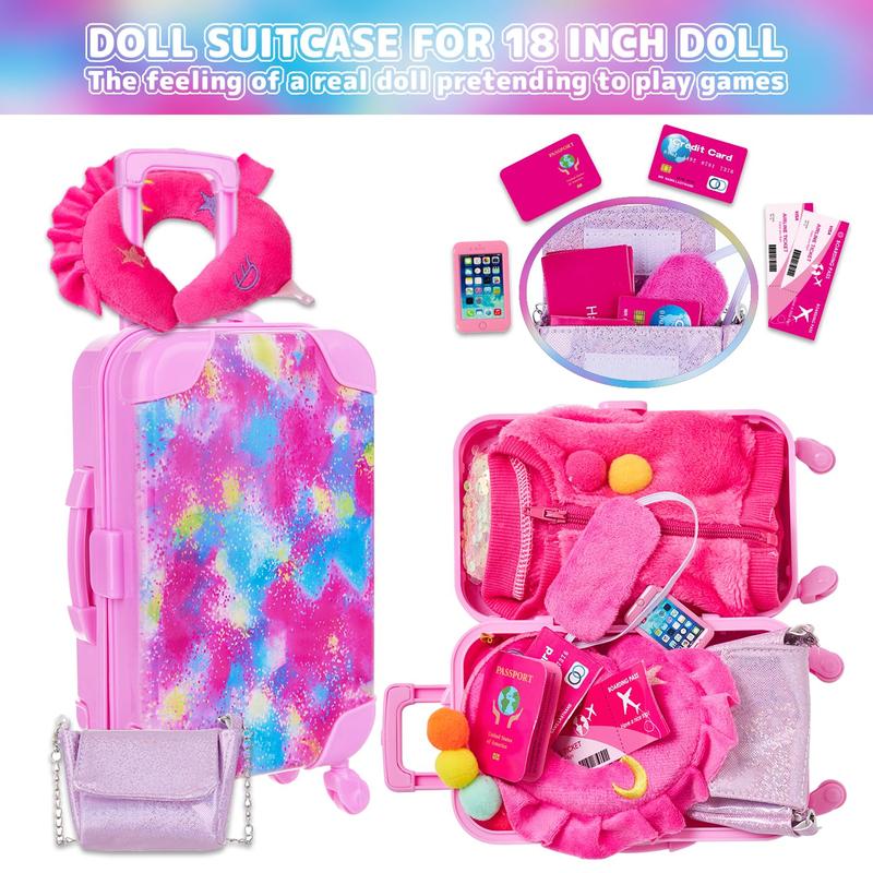 18 Inch American Doll Clothes and Accessories, Doll Travel Suitcase Playset for Girls, Cute Travel Doll Clothes for 18 Inch Girl Doll(Not Include Doll & Shoes) babyalive doll