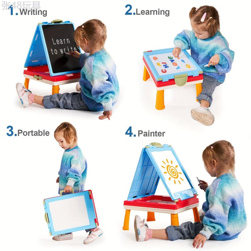 For 3 4 5 6 7 Year Old Boys Girls, Blue Tabletop Easel, AyeKu Easel For Kids -Comes With Chalkboard, Magnetic Whiteboard Letters And More