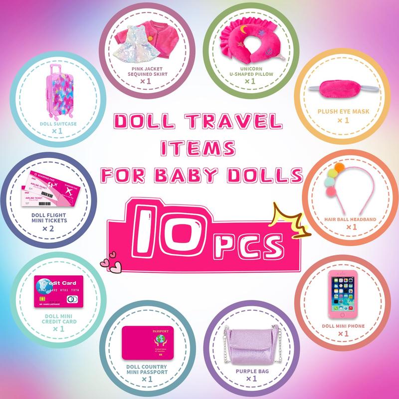 18 Inch American Doll Clothes and Accessories, Doll Travel Suitcase Playset for Girls, Cute Travel Doll Clothes for 18 Inch Girl Doll(Not Include Doll & Shoes) babyalive doll