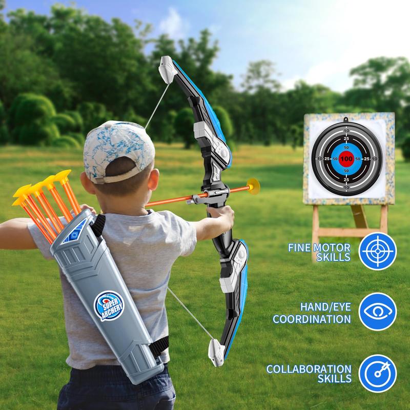 Bow and Arrow for , LED Light Up Archery Toy with 10 Suction Cup Arrows, 4 Target & Quiver, Indoor Outdoor Sport Toys, Birthday Gift Toys for