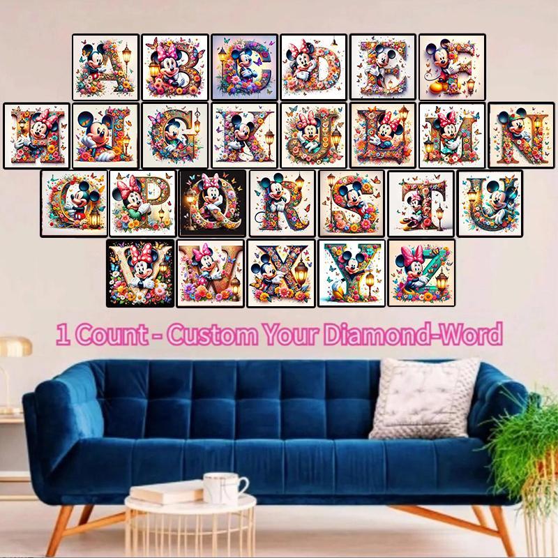 Cartoon Mouse & Alphabet Pattern DIY Diamond Art Painting Without Frame, DIY 5D Diamond Arts Painting Kit, Wall Art Decor For Home Living Room Bedroom