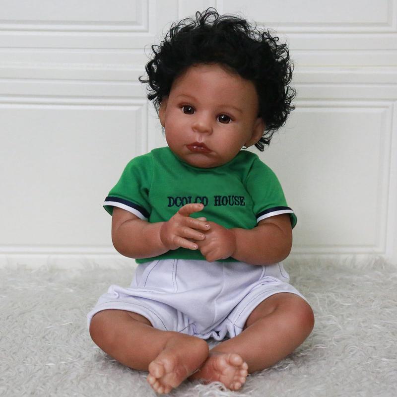 Wooroy Realistic Reborn Baby Dolls Black Boy - 22 Inch African American Newborn Boy Doll, Lifelike Weighted Soft Body, Gift Box for 3+ Years Old Kids, Birthday Gift, Kids Gift, Christmas Gift, Big Sister Gift, Brown Skin Doll