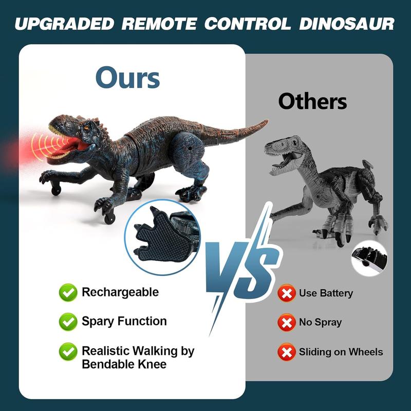 Remote Control Dinosaur Toys for Kids 3-5 4-7 8-12 Year Old, Electronic RC Robot Dinosaur with Spray & Light & Roar, Realistic Walking T-Rex Toys Birthday Gifts for Boys Girls