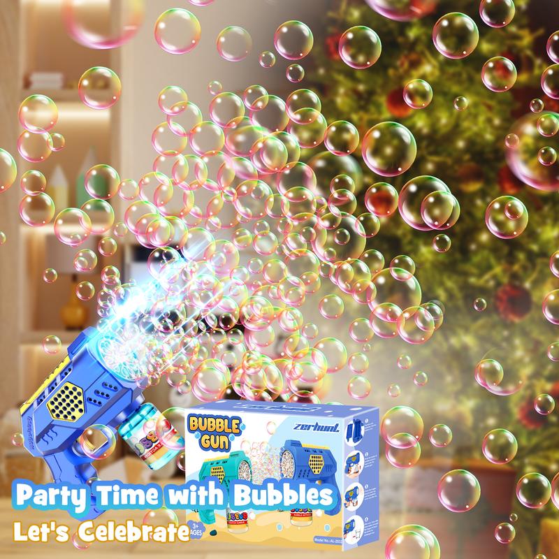 2024 Christmas Gifts Toys for Kids 2P Bubble Guns Backyard Outdoor Toys : 10 Holes Bubble Blaster with Rich Bubbles & LED Light