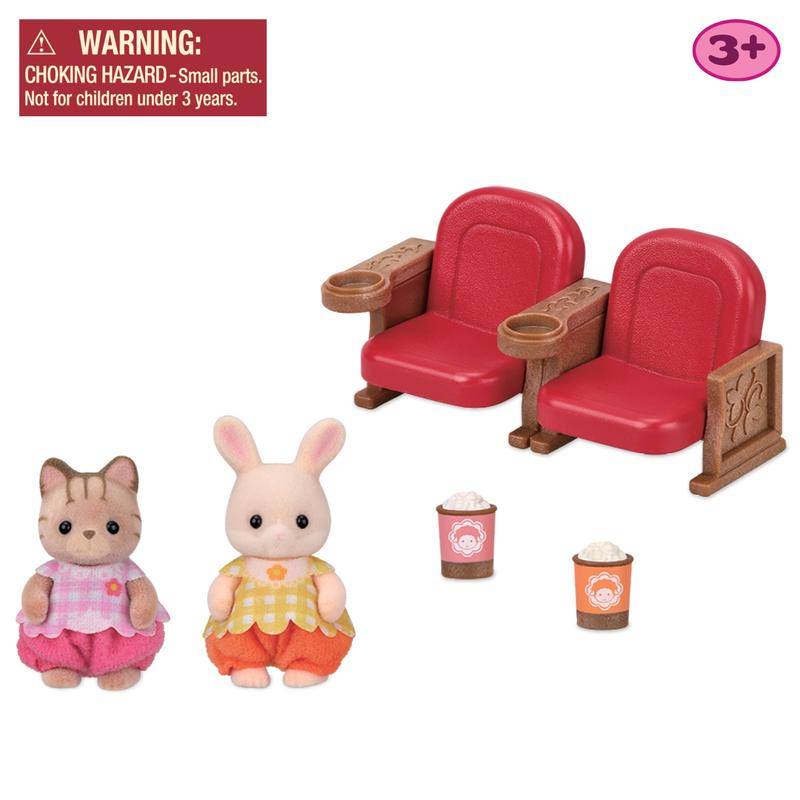 Calico Critters Baby Movie Theater Playset, Dollhouse Playset with 2 Figures and Accessories, Online Exclusive