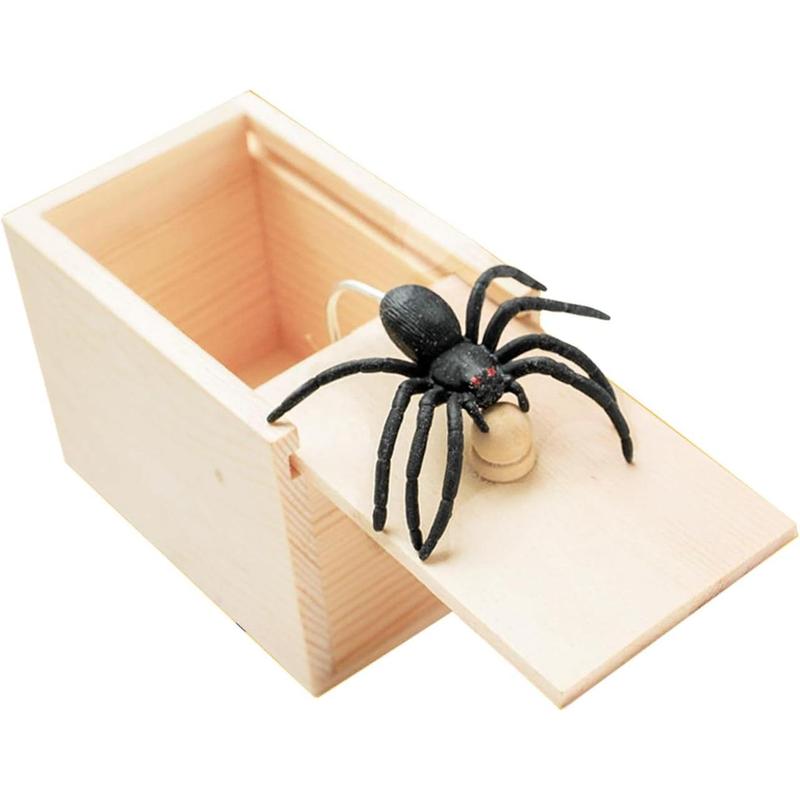 Rubber Spider Trick Box, Handmade Wooden Trick Surprise Box Spider Hidden in One Box Trick Toys for Adults and Children Pranks for Adults Stuff