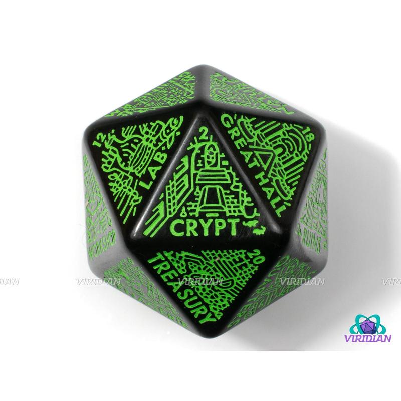 Dungeon: Room Generator Die | Create Room-Types for Castles Hideouts Caves Locations, D&D Random Dice, From Ritual Chambers to Throne Rooms, Improv, 31mm | Acrylic Giant D20 (1)