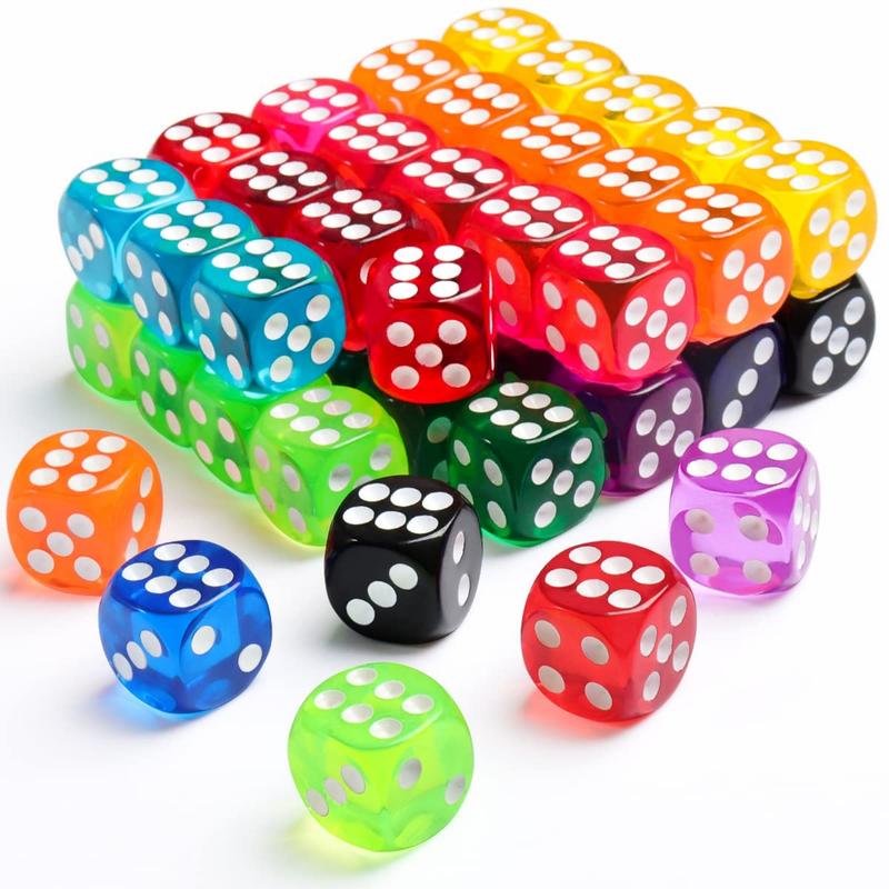 50 Pack Colored Dice, 6 Sided Dice for Board Games, 14mm Bulk Dice for Math Learning, Dice for Classroom