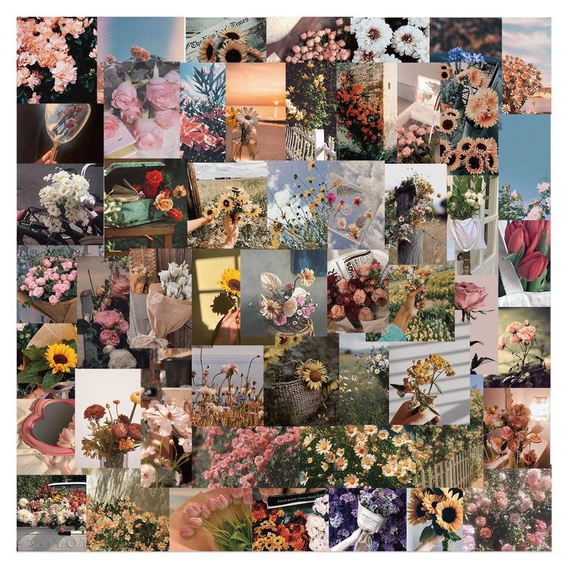 Retro Art Flowers Series Graffiti Stickers (50pcs), Waterproof Decorative Stickers, DIY Creative Stickers For Water Bottle, Laptop, Phone Case, Scrapbooking, Journal Making