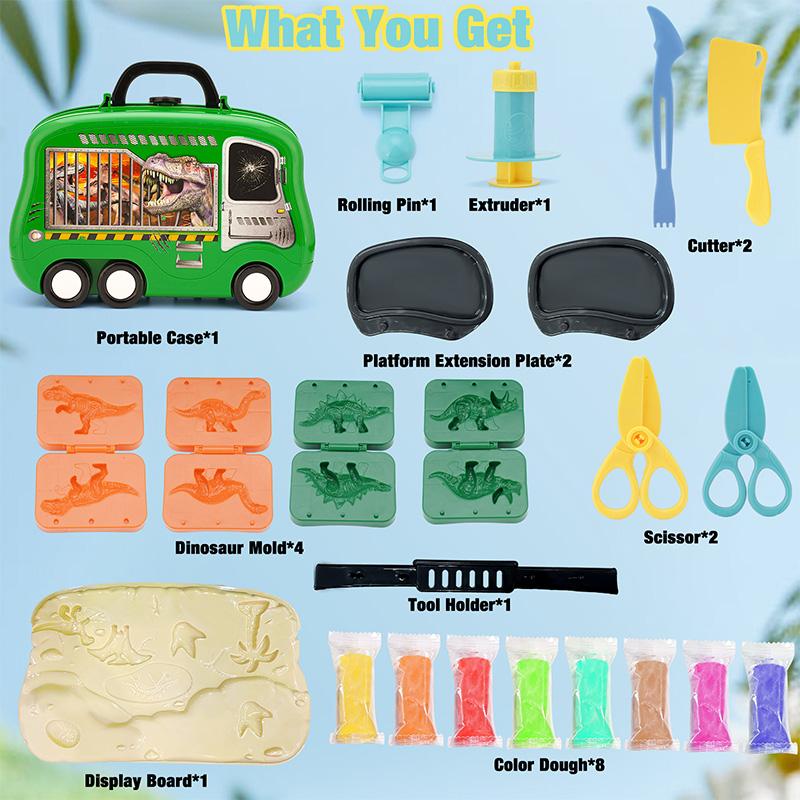 Crelloci Play Color Dough Sets, Dinosaur Air Dry Clay Play Dough Tools Dino World 26 PCS Play Dough Accessories in Portable Case air dry Play Doh Play-Doh