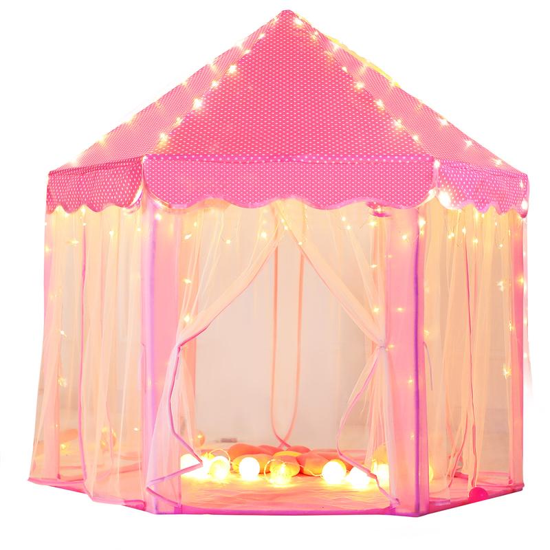 Princess Castle Tent for Girls Large Hexagon Playhouse with Star Lights Indoor and Outdoor Kids Magical Game House