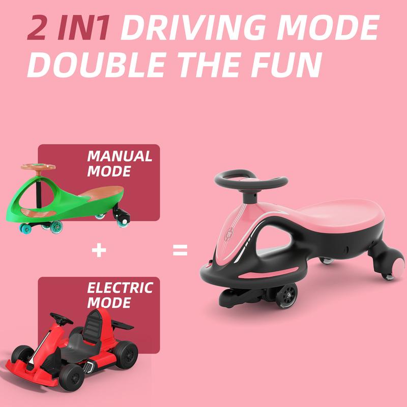 XJD Ride On Toy, 2 in 1 6V Electric Wiggle Car Rechargeable Battery with Colorful Light-Emitting Wheel for Kids Gift