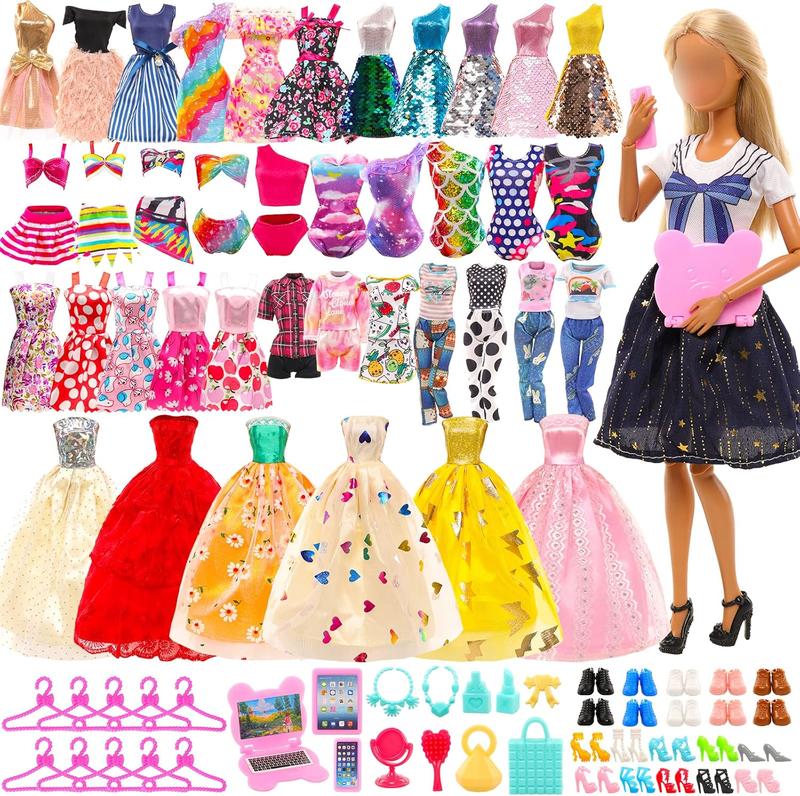 Christmas gift 57 Pack Doll Clothes and Accessories Set for 11.5 Inch Doll - Includes Fashion Dresses, Wedding Gowns, Shoes, Hangers, Cosmetics & More