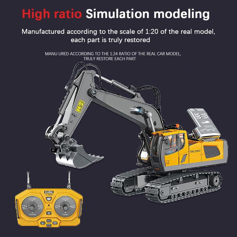 Alloy Excavator Model Toy, 1 Set Construction Excavator Toy, Fun Toy Engineering Truck, 1:20 Rotatable Remote Control Construction Vehicle Model Toy, Fidget Toys