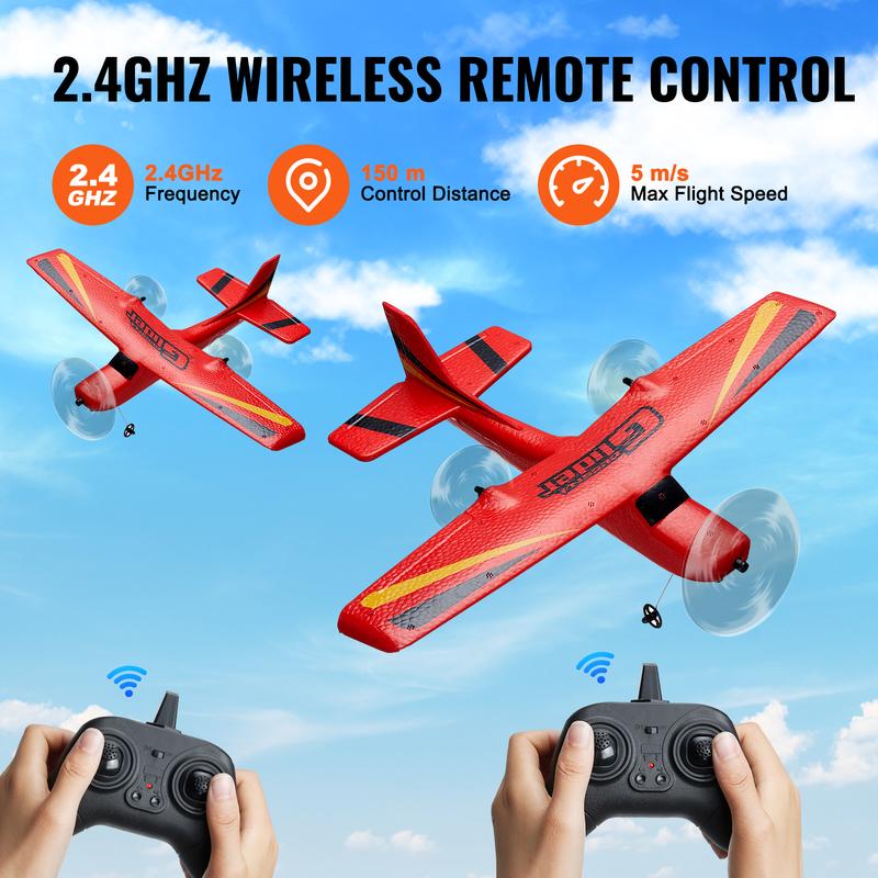 VEVOR RC Plane, 2.4GHZ 2 Channel Remote Control Airplane with 6-Axis Gyro Stabilizer, Ready to Fly Aircraft Plane Toys with 2 Batteries, Easy to Fly RC Glider for Adults Kids Beginners Boys Girls Christmas gift