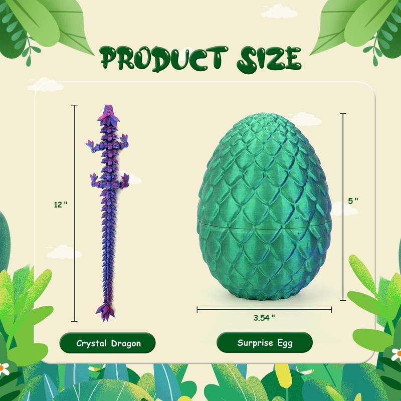 3D Printed Dragon Egg , Surprise Dragon Eggs with Dragon Inside, Executive Dragon Fidget Desk Toys Easter Eggs,3D Printed Dragon Egg Fillers,Mystery Articulated Crystal Dragon Eggs with Dragon Inside,for Gifts, Home, Office Decor