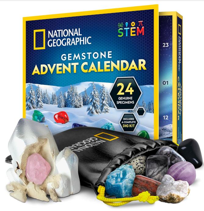 NATIONAL GEOGRAPHIC Gemstone Advent Calendar - 2024 Advent Calendar for Kids with 24 Gemstones to Open Each Day