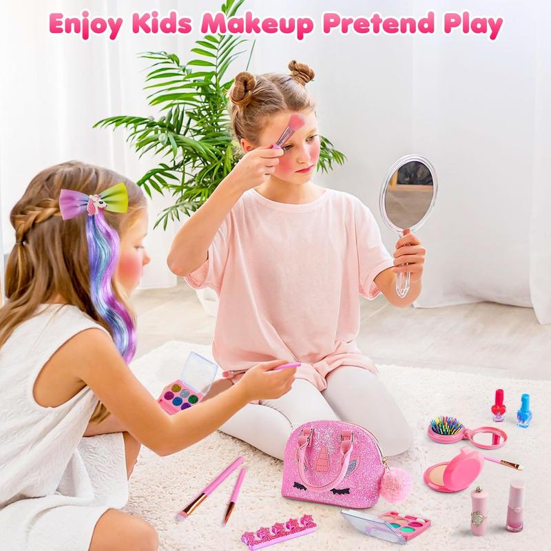 Kids Makeup Kit for Girl-Washable Makeup for Kids with Colorful Unicorn Bag,Toddler Girl Toys Pretend Makeup Beauty Set Toys, Birthday Gifts for Girls at The Age of 3,4,5,6,7,8,9,10