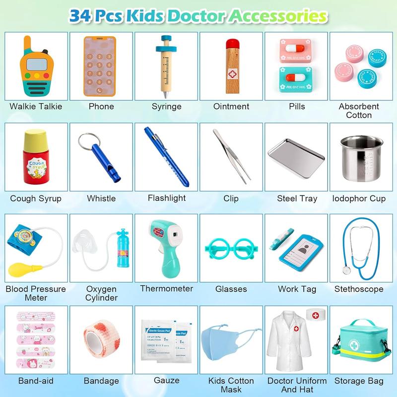 Doctor Kit for Kids, 36 Pcs Pretend Playset for Toddlers 3-5, Medical Bag with Stethoscope & Tools, Educational Role Play Toys for Boys & Girls