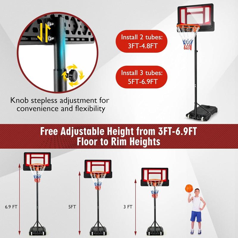 [ShopTab] Kids Basketball Hoop, 4.3 to 8.2 FT Adjustable Height, Ball Storage, Indoor Outdoor Weather-Resistance Basketball Hoop System for Kids