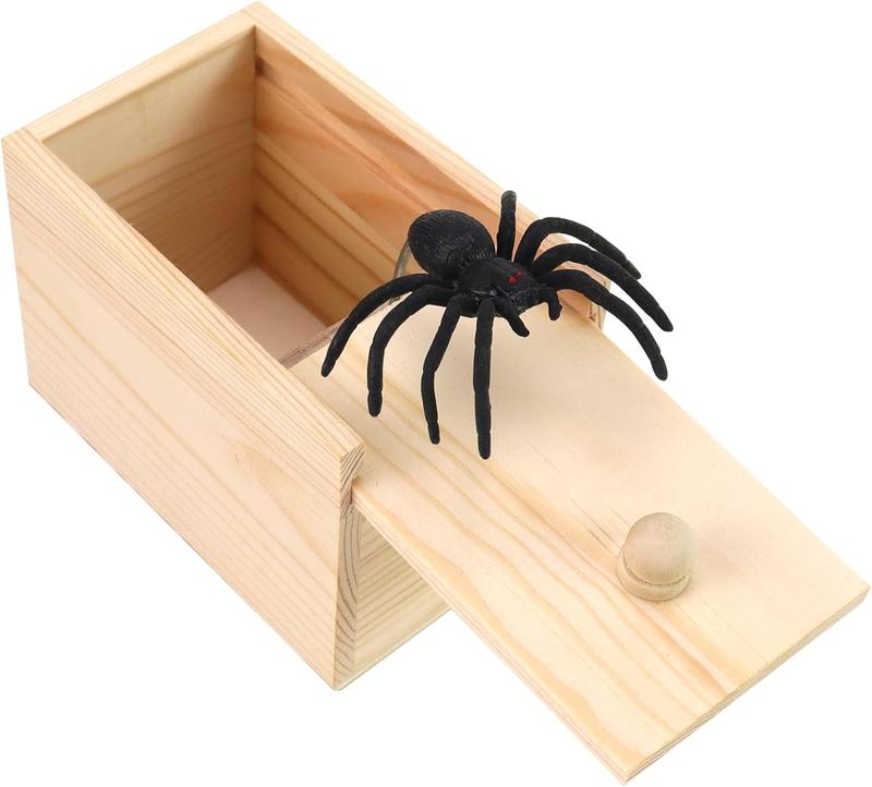 Wooden Spider Prank Box, Rubber Spider Hidden in A Box Fun Prank Handicraft, Original Spider Trick Box, Christmas, April Fool or Birthday Surprise Toy Practical Gift Joke Toys for Kids Adults