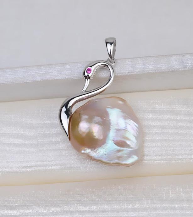  S925 Silver Baroque Pearl Bail – Large Swan Head, Double-Sided Design, Irregular Pearl Componen for DIY