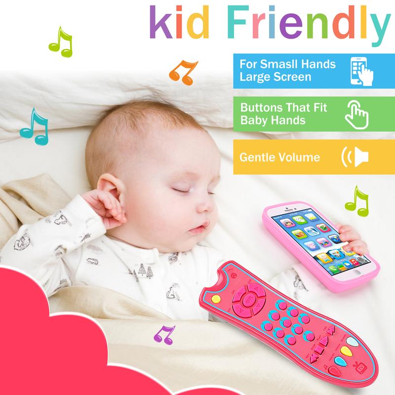 2PCS Toddler Fake Cell Phone & TV Remote Toys with Light and Sound Musical Learning Toys for Boys Girls Sensory Developmental Toys for Toddlers Christmas Birthday Gifts