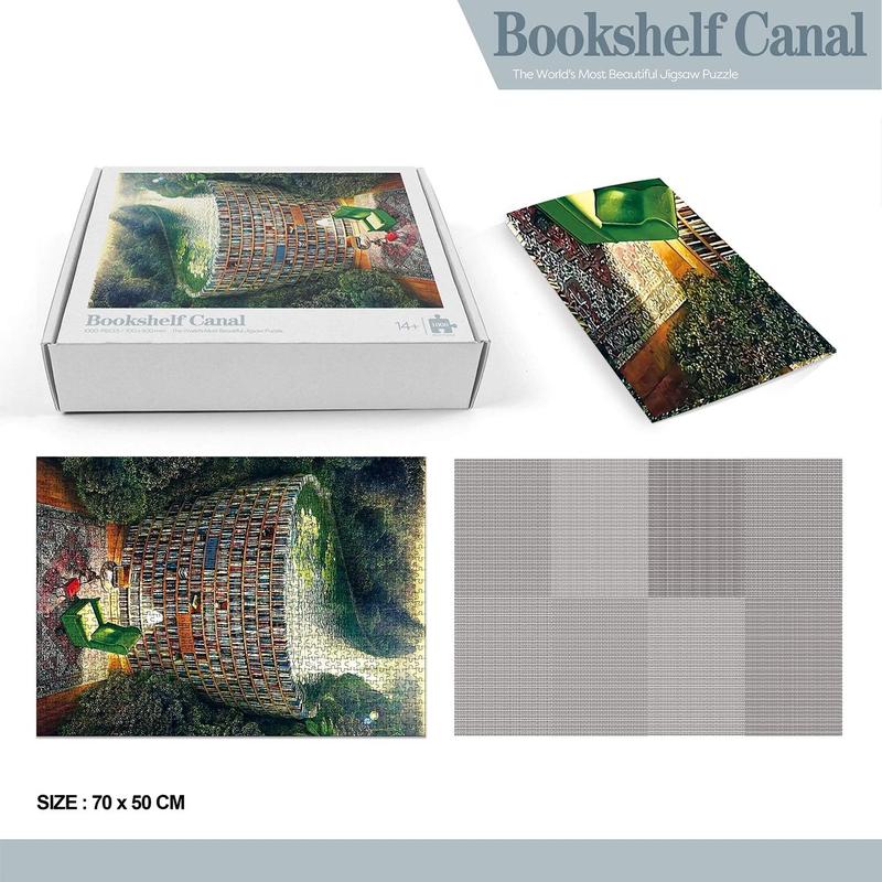 Jigsaw Puzzles for Adults, 1000 Pieces and up, Bookshelf Canal Puzzle, Books Library Challenging Funny Puzzles for Friends Family Activity Game Nights Gifts