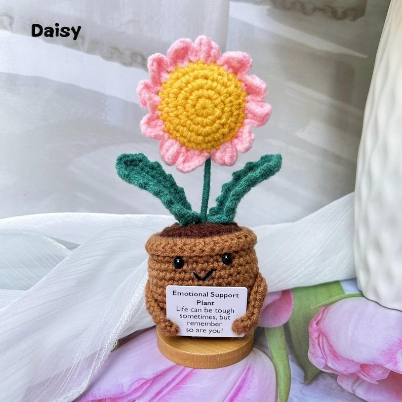 3PCS Emotional Support Gifts-Handmade Crochet Sunflower Daisy Tulip Potted Plants-Mother's Day Gift-Crochet Flower Decor-Encouragement Gifts