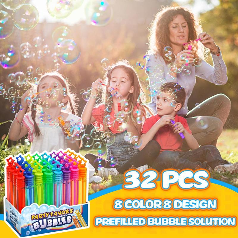 32 Pack 8 Colors Neon Bubbles Party Favors For Kids, Mini Star Bubble Wand Bulk In Gift Box as Goody Bags Stuffer, Classroom Giveaways, Carnival Prizes Toy, Birthday Treats, Party Supplies For Toddlers