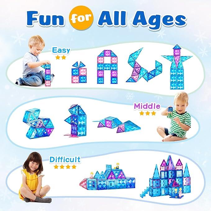 Frozen Castle Magnetic Tiles - 3D Diamond Building Blocks, STEM Educational Kids Toys for Pretend Play, 3-8 Year Old kids Birthday Gifts