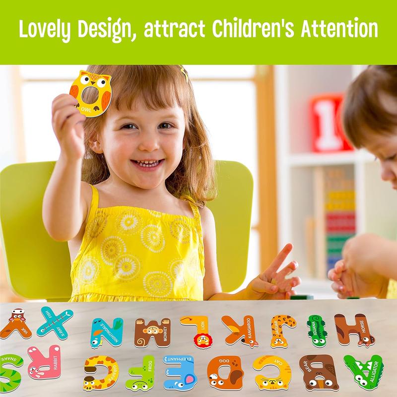 Large Size Magnetic Letters, Cute Animal Alphabet ABC Magnets For Fridge Colorful Uppercase Animals Toys Set Educational Spelling Learning Games For Kids, Toddlers 3 4 5 Years Old