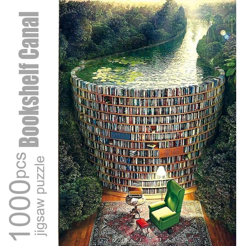 Jigsaw Puzzles for Adults, 1000 Pieces and up, Bookshelf Canal Puzzle, Books Library Challenging Funny Puzzles for Friends Family Activity Game Nights Gifts